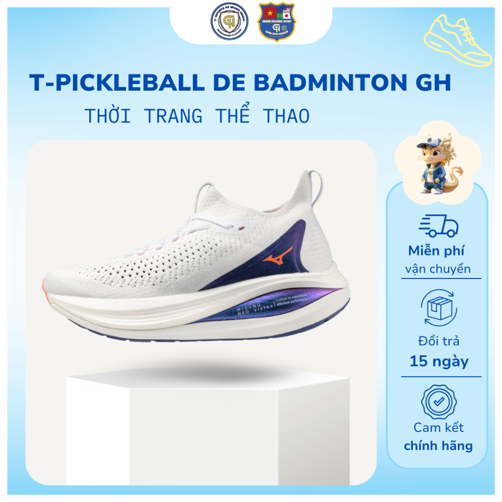 Mizuno Giày Chạy Bộ Neo Vista 2 Trắng/tím Thiết Kế Upper Dệt Thoáng Khí Ôm Sát Bàn Chân