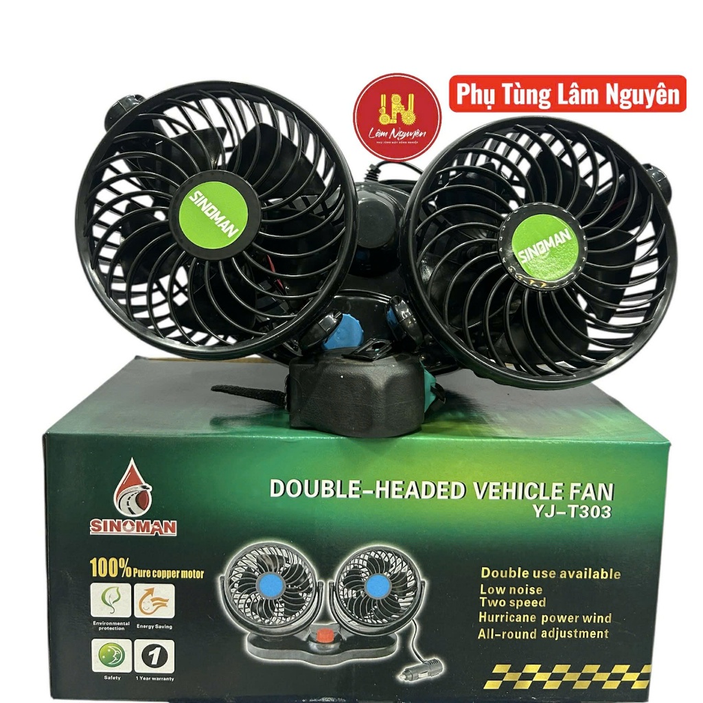 QUẠT 12V - 24V 2 LỒNG ĐÔI TO DK13.7CM SINOMAN/(Quạt gió dùng trong cabin xe 12V/24V DC YJT303)