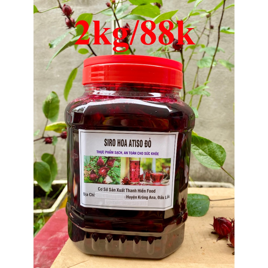 Siro Hoa atiso đỏ 2kg( có kèm bông), siro atiso đỏ Đà Lạt thơm ngon, đậm đặc.