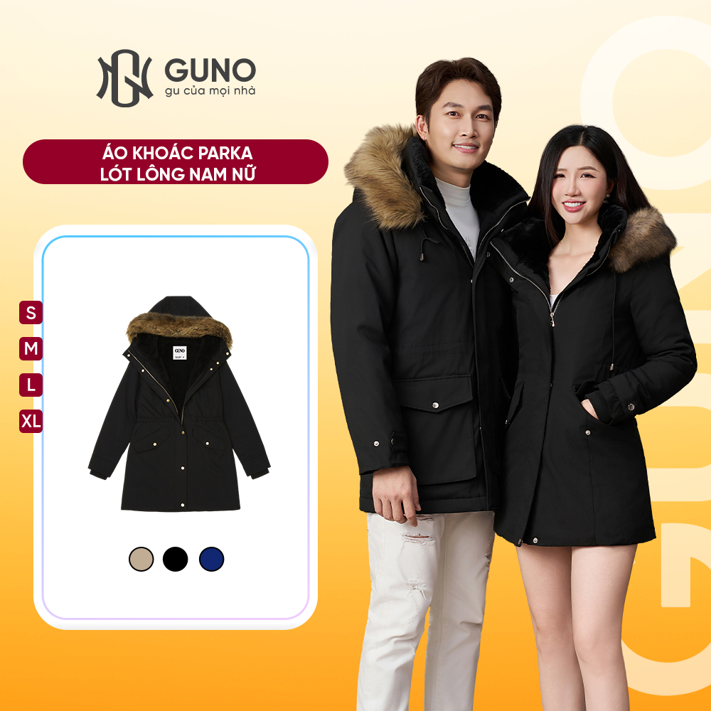 Áo Khoác Parka GUNO Nam nữ Lót Lông Dày Siêu Ấm – Túi Hộp Có Mũ Chống Gió Chống Thấm -25AG145/AB148