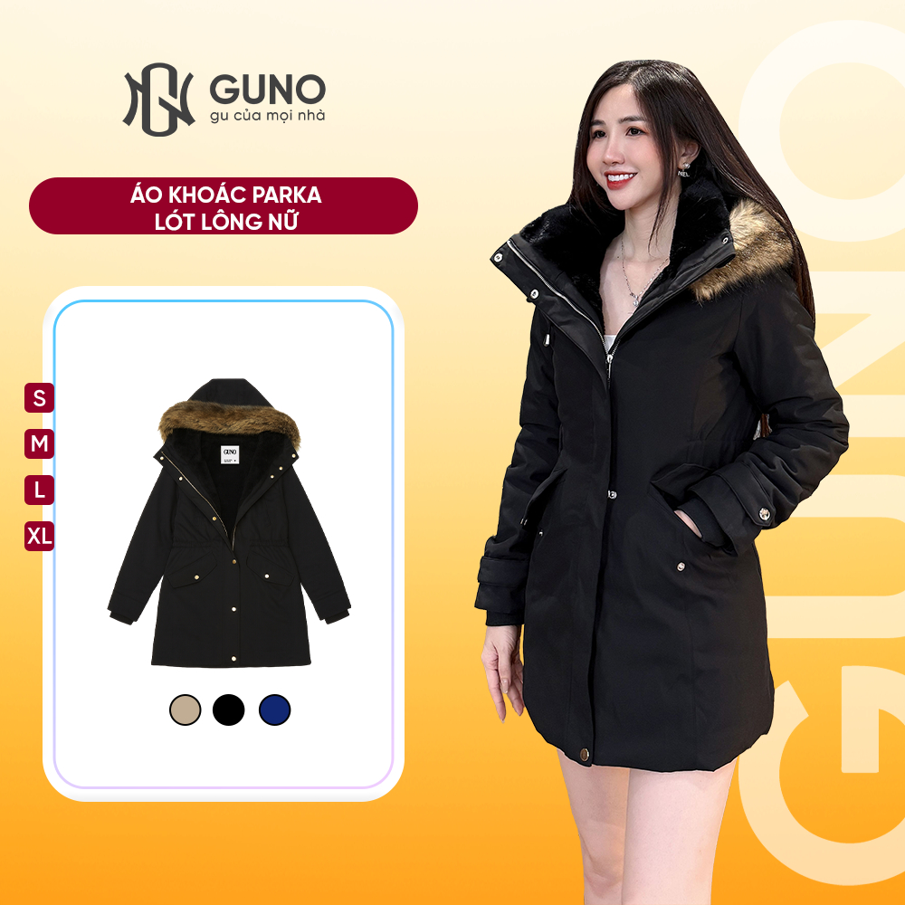Áo Parka Nữ GUNO Lót Lông Dày Siêu Ấm, Túi Hộp Tiện Lợi, Chống Gió, Giữ Ấm – 25AG145