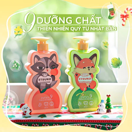 SỮA TẮM GỘI DƯỠNG ẨM KHÁNG KHUẨN ETSUKO 400ML HƯƠNG DƯA LƯỚI,MOMO ĐÀO,TÁO FUJI,YUZU QUÝT NHẬT