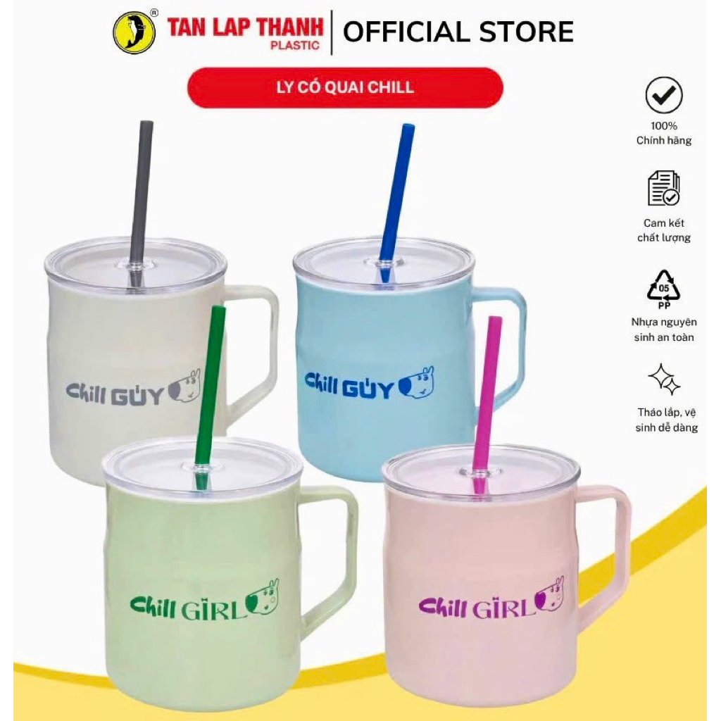 Ly Giữ Nhiệt Chill Guy 700ML Có Quai – Ly Nhựa 2 Lớp Kèm Ống Hút Tân Lập Thành