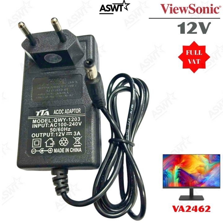 Dây nguồn 12V cho màn hình Viewsonic VA2462 VA2462-H VA2462-2K-HD - Có VÁT , adapter màn viewsonic 2