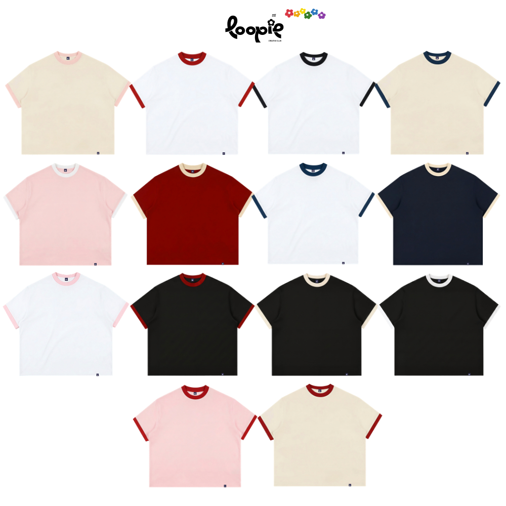 Áo Boxy Phối Tay LOOPIE CLUB BST116 Trơn -Áo Phông Ringer Cotton 2 Chiều Aesthetic