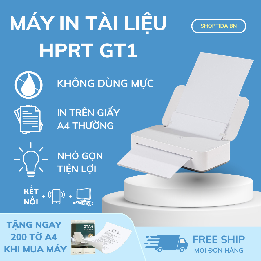 Máy in HPRT GT1 không cần mực nhỏ gọn kết nối wifi dành cho học sinh sinh viên tặng kèm 200 giấy in 