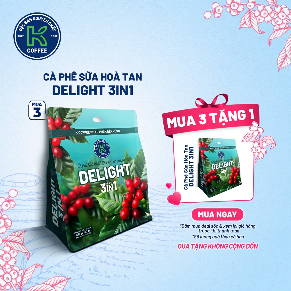 Cà Phê Sữa Hòa Tan K Delight 3in1 459g (Túi 27 gói x 17g) K COFFEE