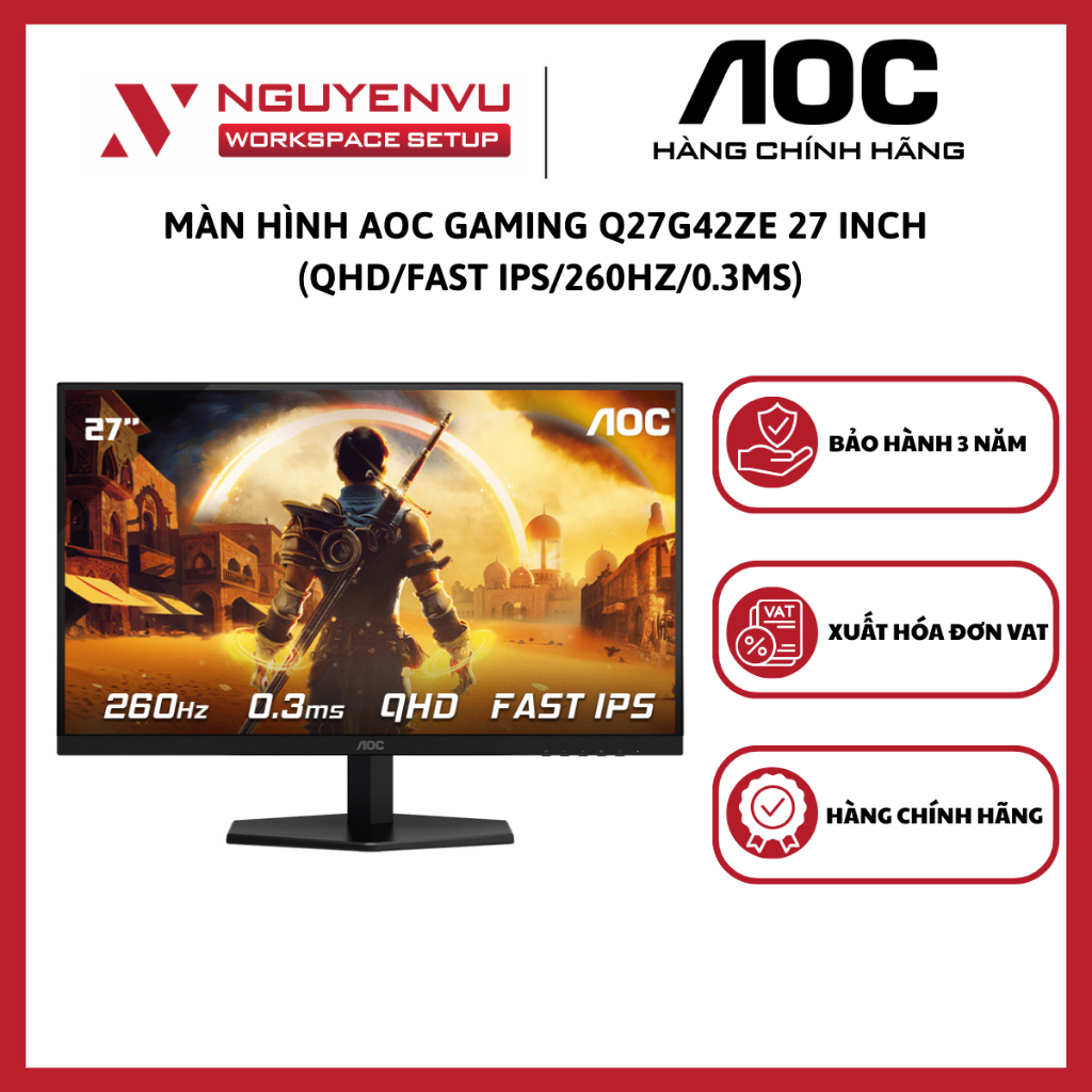 Màn Hình AOC Gaming Q27G42ZE 27 inch  (QHD/Fast IPS/260Hz/0.3ms) - Hàng Chính Hãng