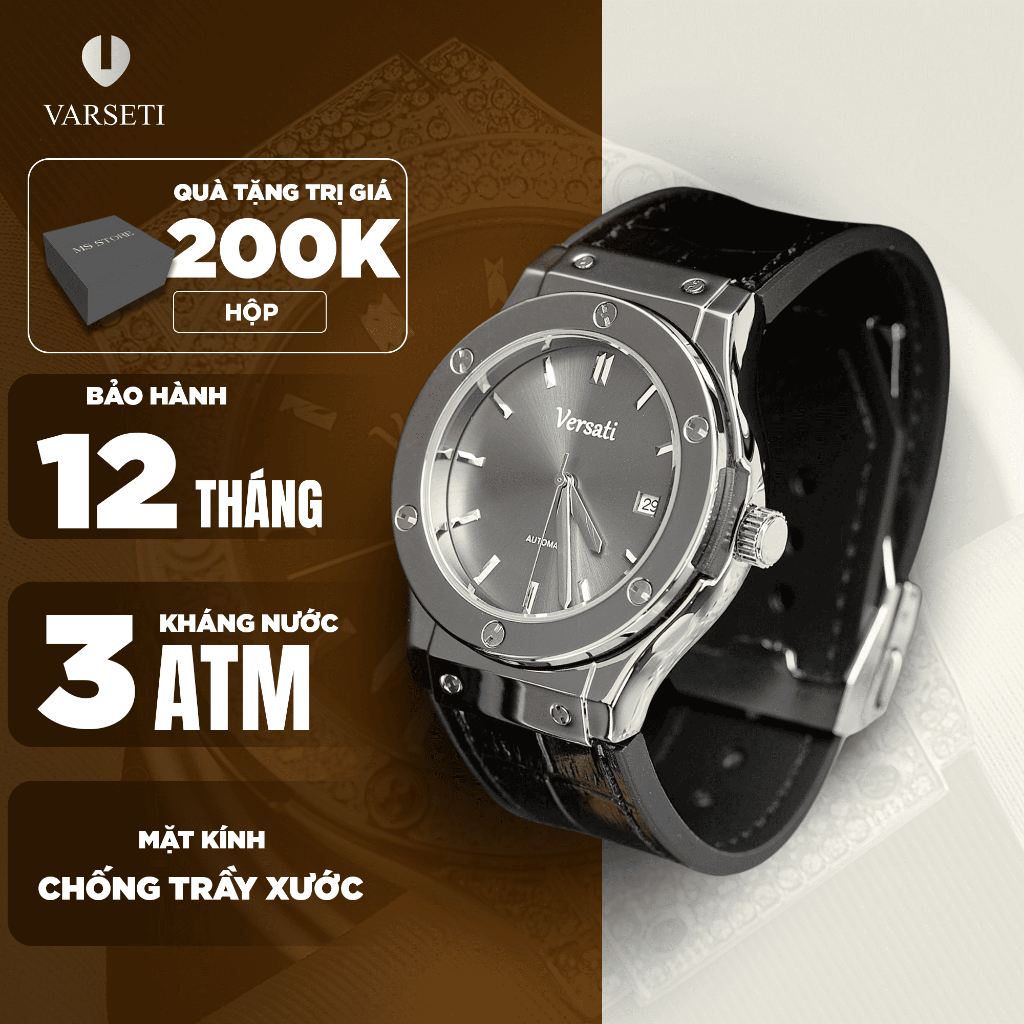 Đồng hồ automatic Varseti Đồng hồ cơ học cổ điển lịch lãm dây da PU cao cấp lắp ráp thủ công - m135