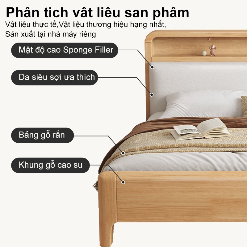 Giường Ngủ Gỗ Tự Nhiên Đầu Giường Túi Mềm Đệm Tựa Có Ngăn Chứa Đồ Hiện Đại Nhiều Kích Thước Bền Đẹp | BigBuy360 - bigbuy360.vn