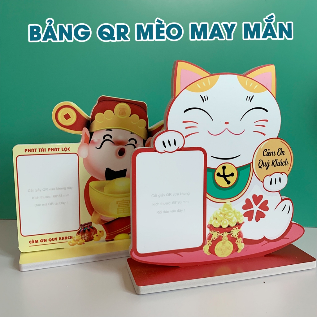 Bảng Qr thanh toán, Mã Qr để bàn, bảng mã Qr code - Mèo Thần tài - Hàng đẹp bao đổi trả - Mica66