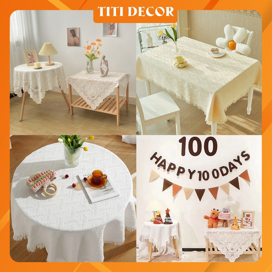 Khăn trải bàn decor, khăn trải bàn tròn, decor phòng ngủ, khăn ren trắng decor phòng khách