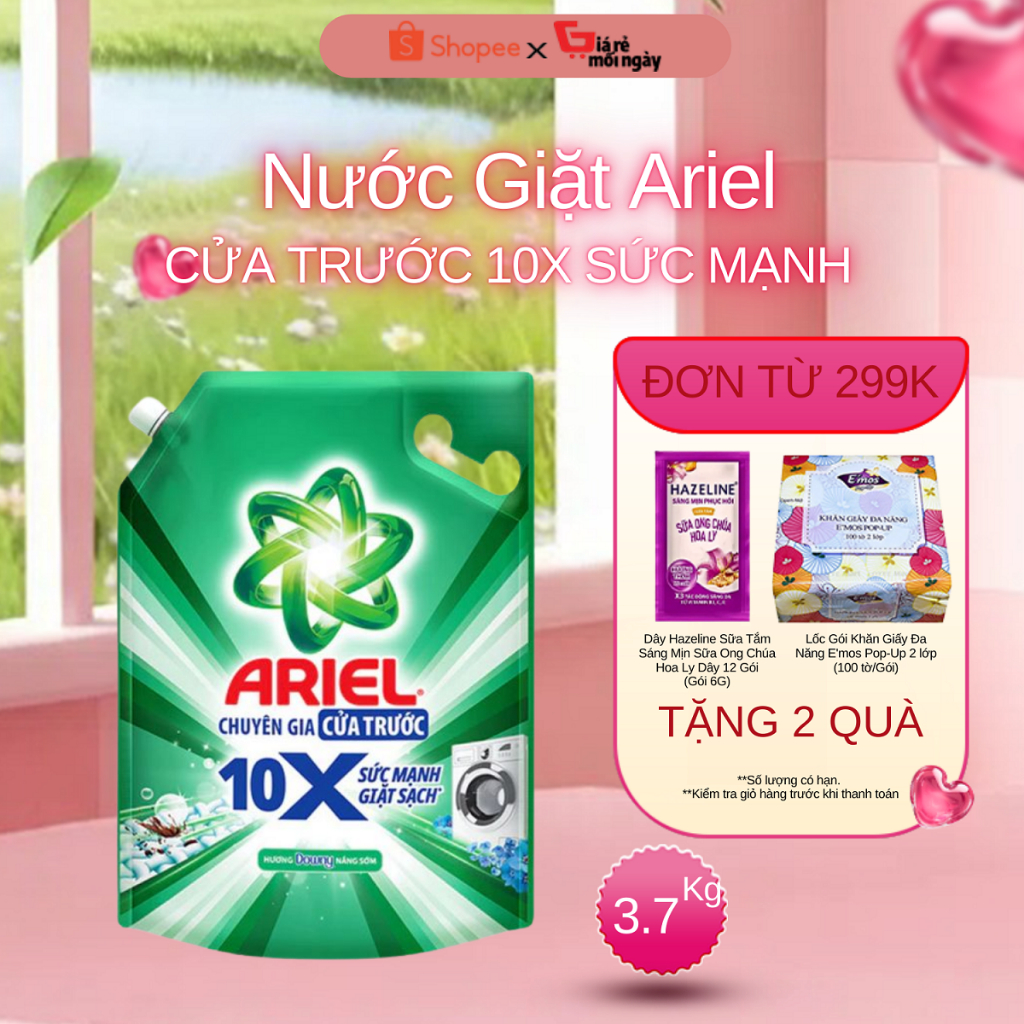 NƯỚC GIẶT ARIEL CỬA TRƯỚC 10X GIẶT SẠCH 3.7KG TÚI