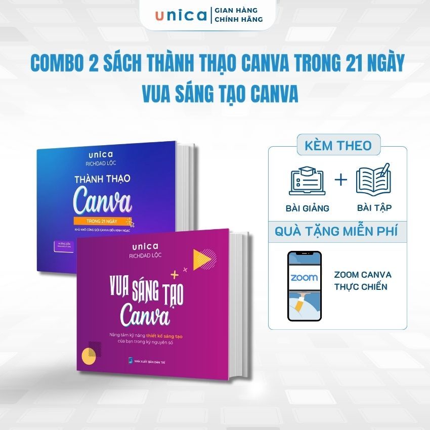 Combo 2 Sách Thành thạo Canva trong 21 ngày - Vua Sáng tạo Canva cùng Richdad Lộc kèm bài giảng