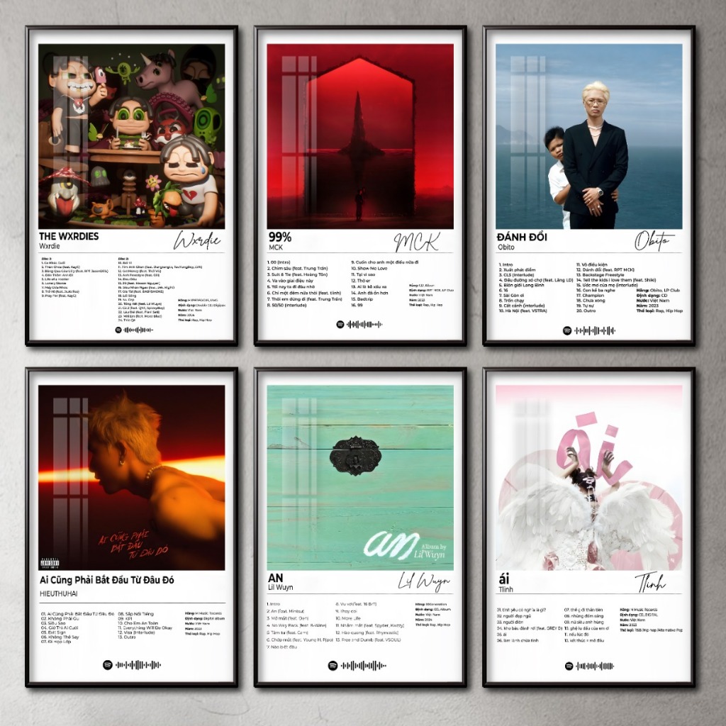Khung Tranh Poster Album Âm Nhạc Việt Nam MCK, Wxrdie, Obito, HIEUTHUHAI,Tlinh Tráng Gương Khung Com