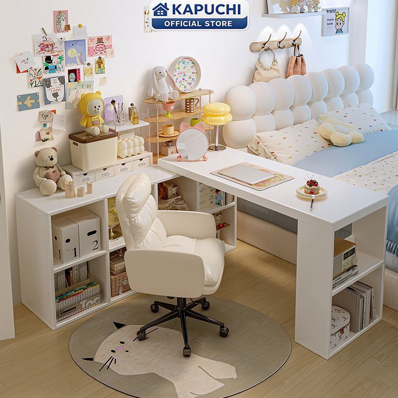 Bàn làm việc kèm giá sách, bàn làm việc chữ L gỗ MDF phủ melamine Kapuchi - GP368