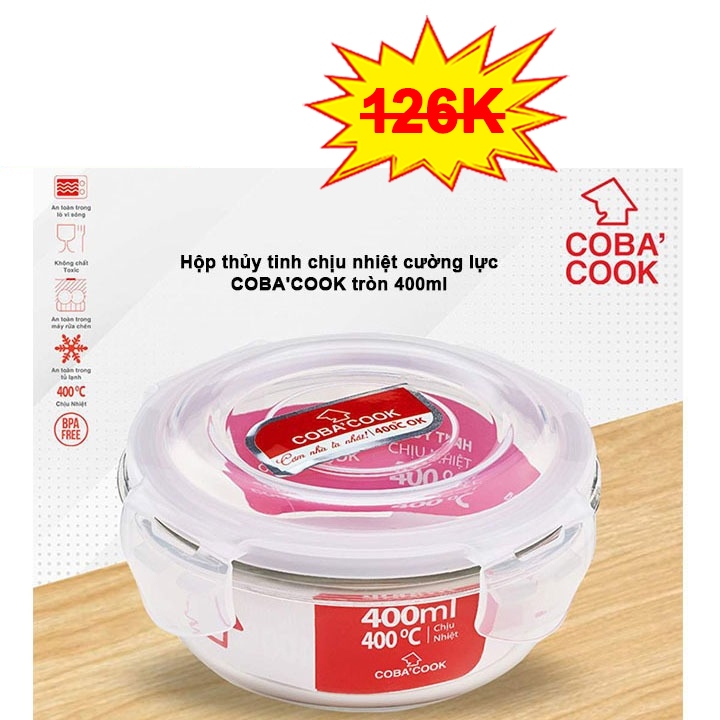 [Clearance Sale 40K] Hộp thủy tinh chịu nhiệt cường lực tròn 400ml COBA'COOK