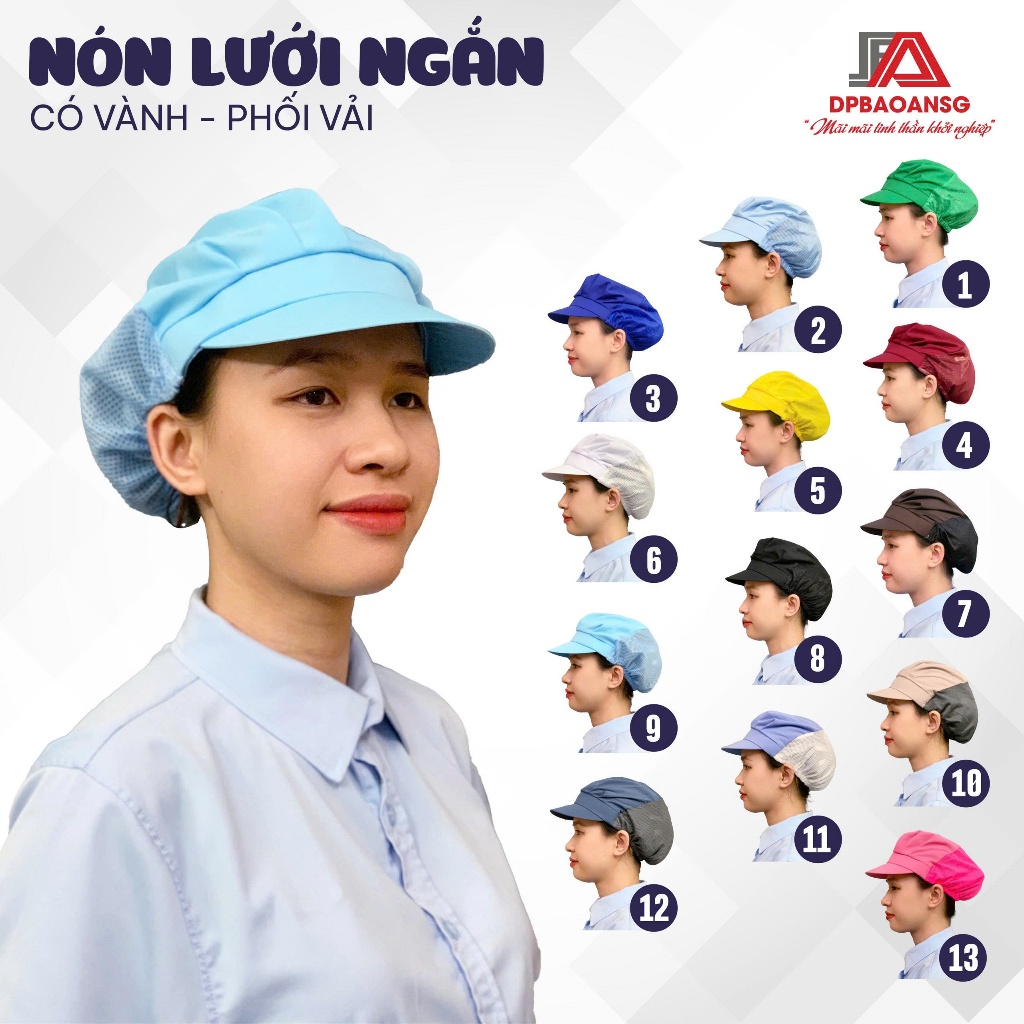 Nón Công Nhân Thủy Sản Phối Lưới Vành Nhỏ – Dùng Trong Phòng Sạch, Nhà Máy Thực Phẩm