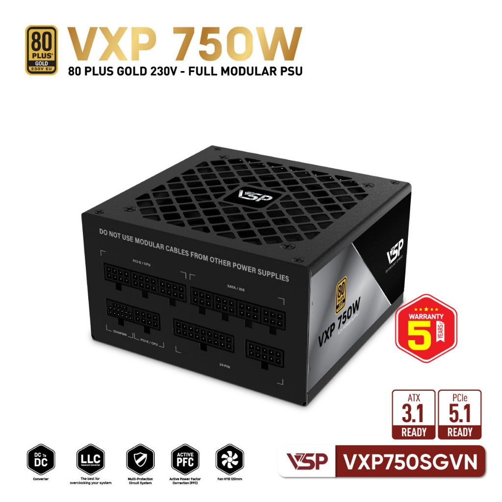 Nguồn Máy Tính VSP VXP750SGVN 750W - 80 Plus Gold | Full Modular | Chính hãng