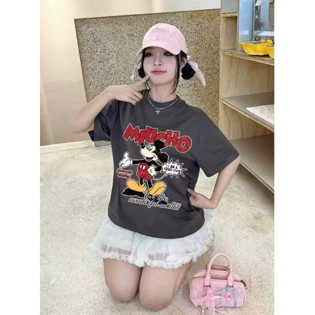 A530-Áo thun suông  xám Mickey