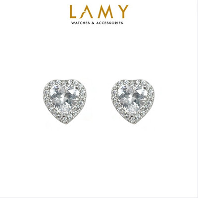 Khuyên tai LAMY Stone Heart Silver Earrings 3266 - Khuyên tai bạc cao cấp