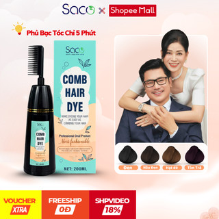 Dầu gội phủ bạc SACO (200ml), lược nhuộm tóc thông minh tiện lợi dễ dàng sử dụng tại nhà, không pha chế phức tạp