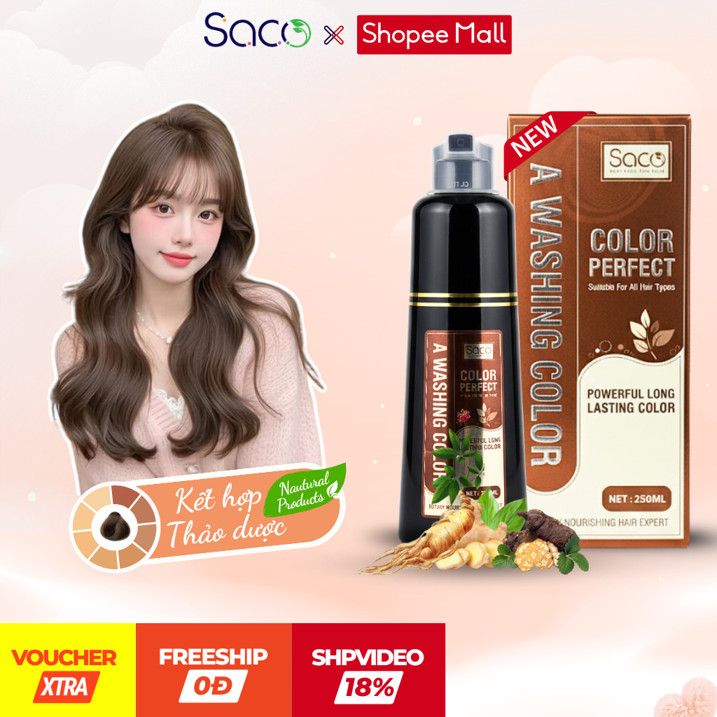 Dầu gội nhuộm tóc thảo dược SACO (250ml), gội nhuộm tóc thành phần thiên nhiên hương thơm dễ chịu, hạn chế hư tổn