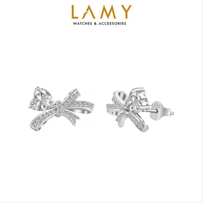 Khuyên tai bạc nữ LAMY Double Romantic Knot Earings White 3260 - Khuyên tai bạc ta