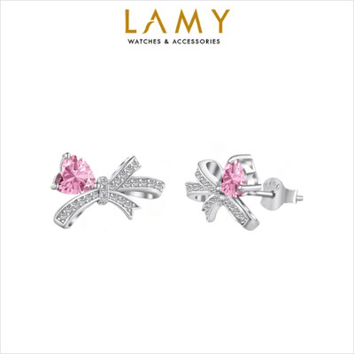 Khuyên tai bạc nữ LAMY Double Romantic Knot Earings Pink 3260 - Khuyên tai bạc ta