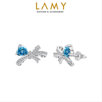 Khuyên tai bạc nữ LAMY Double Romantic Knot Earings Blue 3260 - Khuyên tai bạc ta