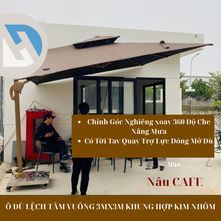 Ô Lệch Tâm Vuông 3m Cao Cấp Khung Hợp Kim Nhôm - Dù Che Nắng Ngoài Trời Sân Vườn, Cafe, Resort