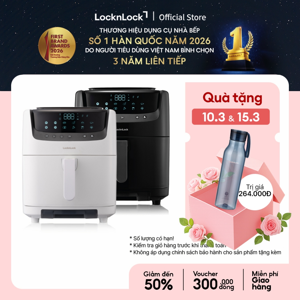 Nồi chiên không dầu & hấp Lock&Lock Steam Air Fryer 7L - màu đen và màu trắng EJF881