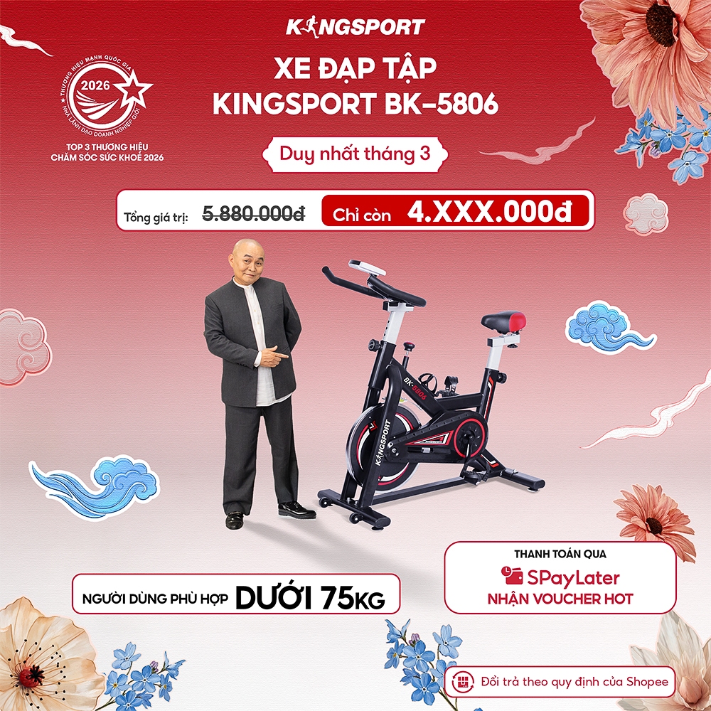 [KOL] Xe đạp tập KINGSPORT BK-5806 bánh đà 6kg khả năng kháng lực cao, đồng hồ thông minh