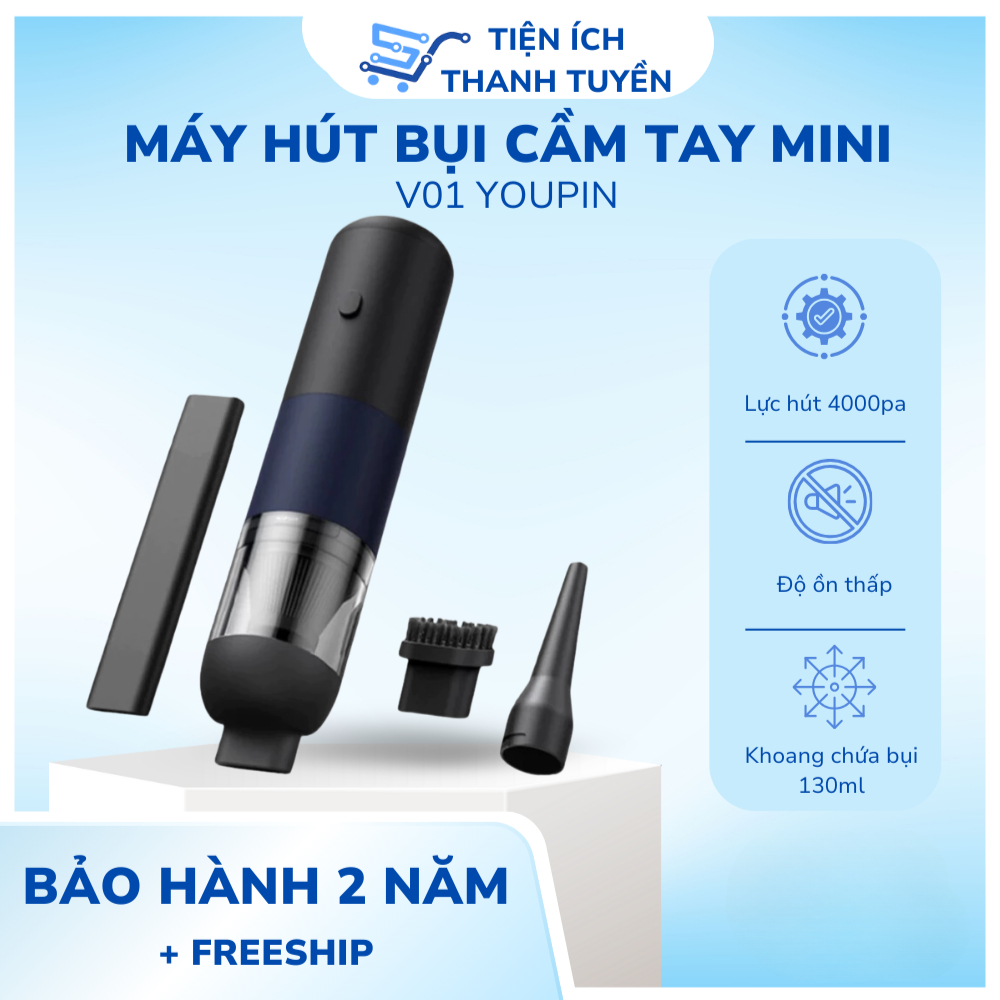 Máy Hút Bụi Cầm Tay Không Dây Ôtô V01 Lực Hút 4000Pa, Công Suất 120W Hút Bụi Nhà Và Xe Hơi, BH 2 Năm