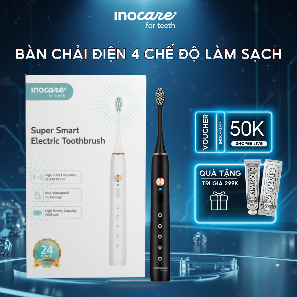 Bàn Chải Điện Cao Cấp Inocare Công Nghệ Rung Siêu Âm, 5 Chế Độ Làm Sạch Mảng Bám Ố Vàng, Pin 2000mAh
