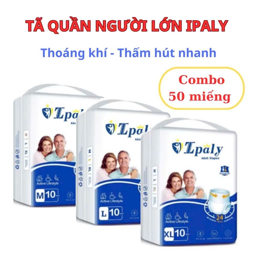 [ Combo 50 miếng] Tã Quần người lớn Ipaly  cao cấp mềm mịn siêu khô thoáng
