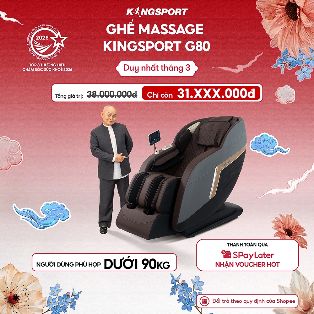 Ghế massage toàn thân KINGSPORT G80 hệ thống con lăn 3D hiện đại, công nghệ lọc khí Ion âm