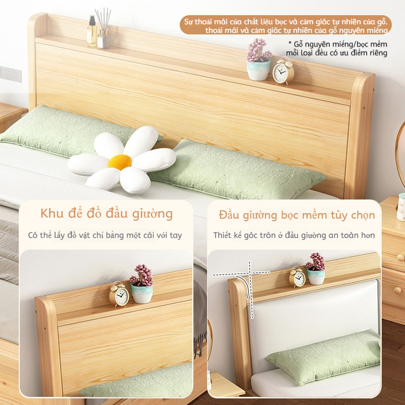 Giường Ngủ Gỗ Tự Nhiên Đầu Giường Túi Mềm Đệm Tựa Có Ngăn Chứa Đồ Hiện Đại Nhiều Kích Thước Bền Đẹp | BigBuy360 - bigbuy360.vn