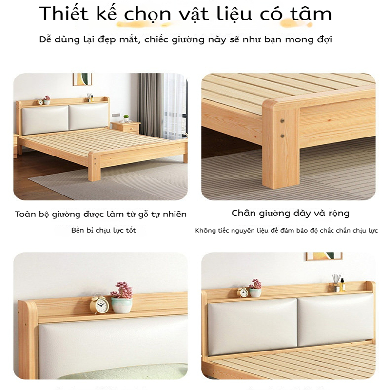 Giường Ngủ Gỗ Tự Nhiên Đầu Giường Túi Mềm Đệm Tựa Có Ngăn Chứa Đồ Hiện Đại Nhiều Kích Thước Bền Đẹp | BigBuy360 - bigbuy360.vn