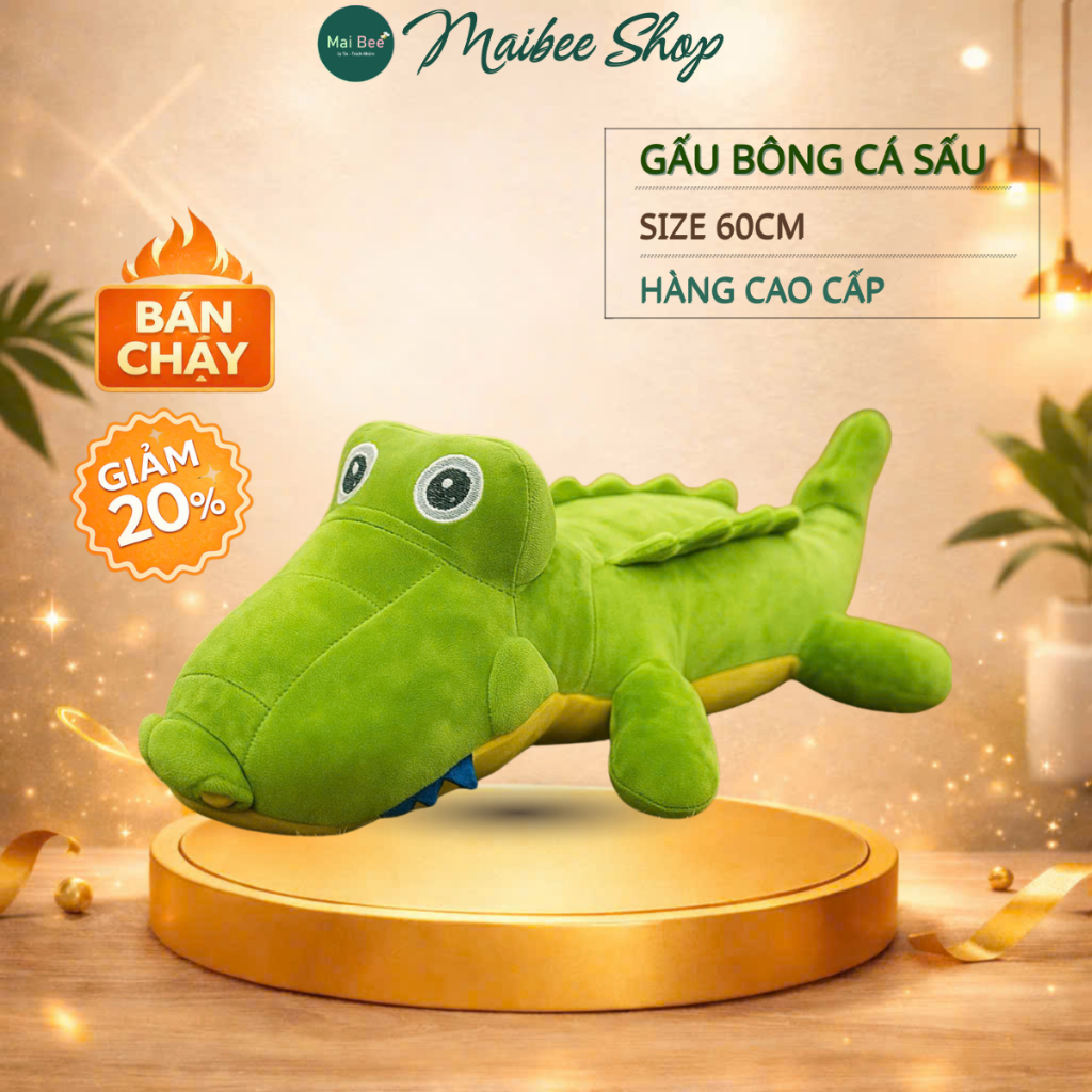 Gấu bông cá sấu, gấu cá sấu xanh size 60cm - Hàng cao cấp Maibee shop