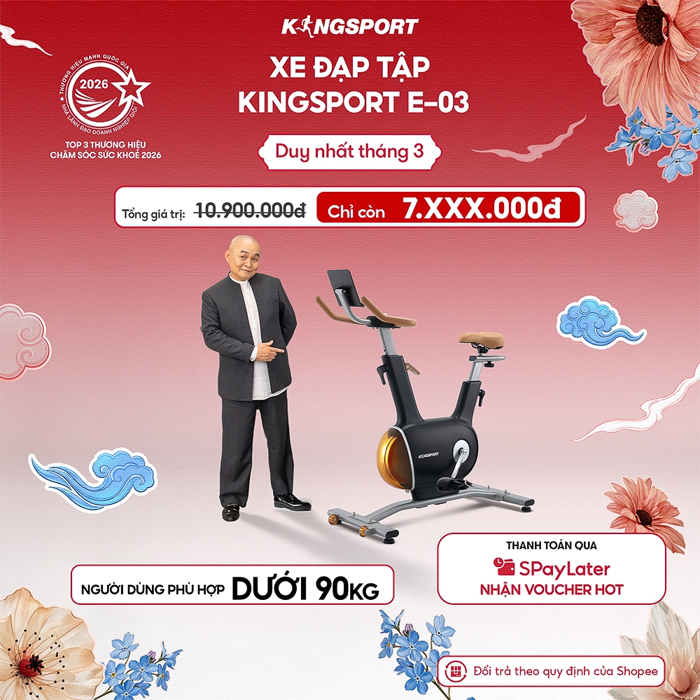 Xe đạp tập KINGSPORT Creative E-03 Black bánh đà kép 7kg với 32 cấp độ kháng lực