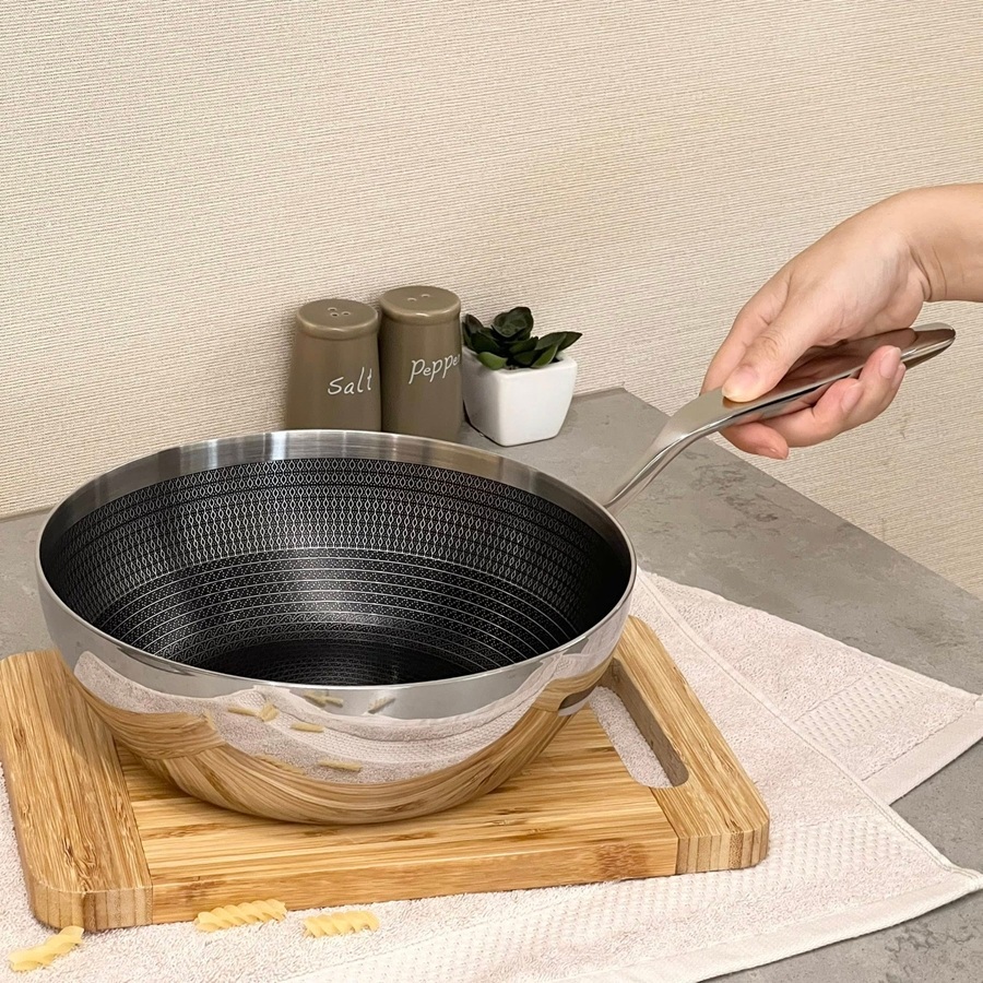 Chảo sâu lòng inox 304 chống dính vân nổi Tri-Ply Kaiyo KNW-3598 20cm/ KNW-3604 24cm/ KNW-3192 26cm