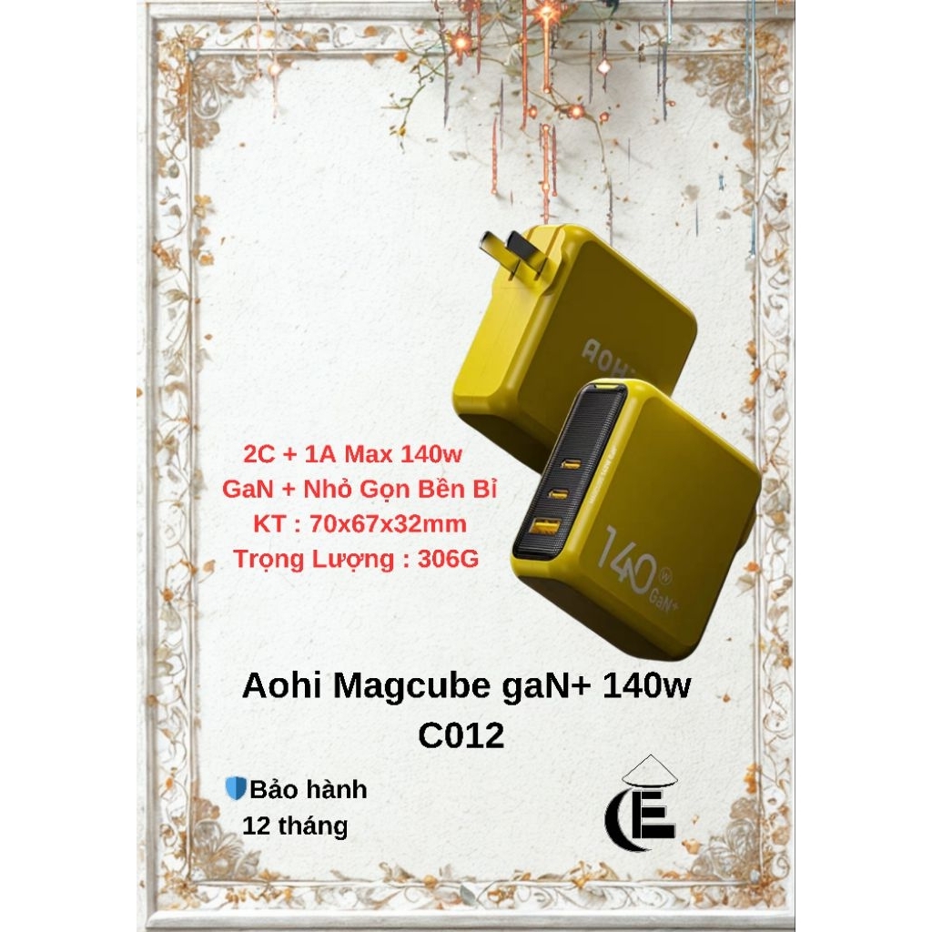 Củ Sạc Aohi Magcube gaN+140w C012 3 Cổng PD3.1 / PPS / IQ4 + Chính Hãng - Bảo Hành 12 Tháng