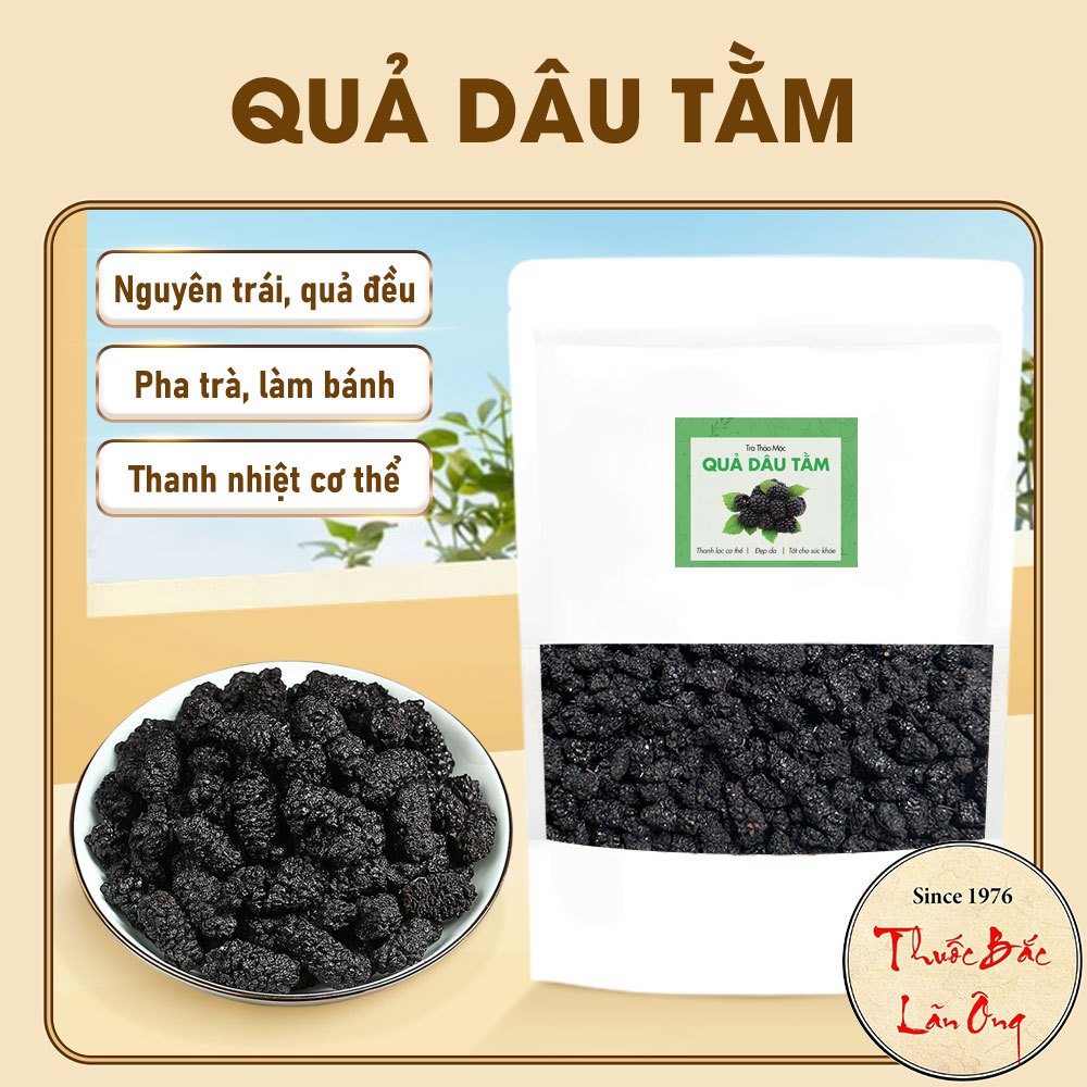 Quả dâu tằm khô 500g, dâu tằm nguyên trái, quả đều, dùng pha trà hoa quả, vị chua ngọt tự nhiên