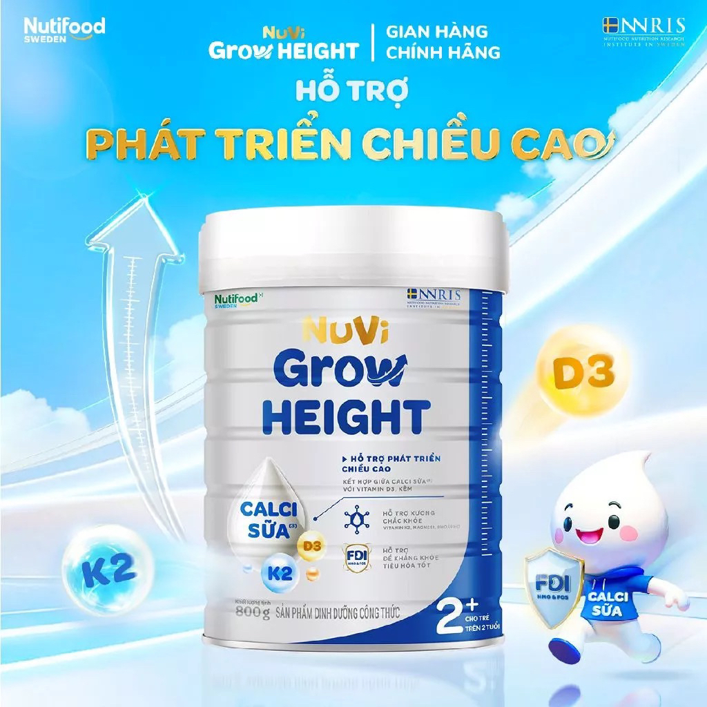 Sữa bột Nuvi Grow Height 2+ Lon 800g