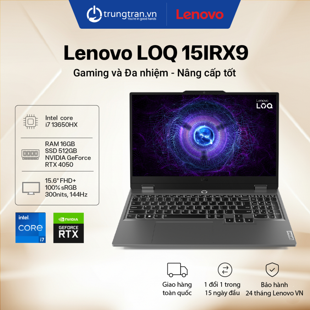 Laptop Gaming Lenovo LOQ 15IRX9 | i7 | RAM 16GB | SSD 512GB | RTX4050 | 15.6″ FHD | Trung Trần Store
