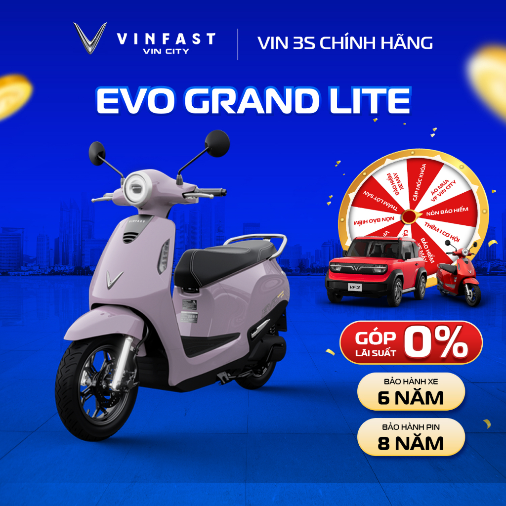 [Nhận xe HCM] EVO Grand Lite - Xe máy điện Vinfast chính hãng - Trả góp 0%