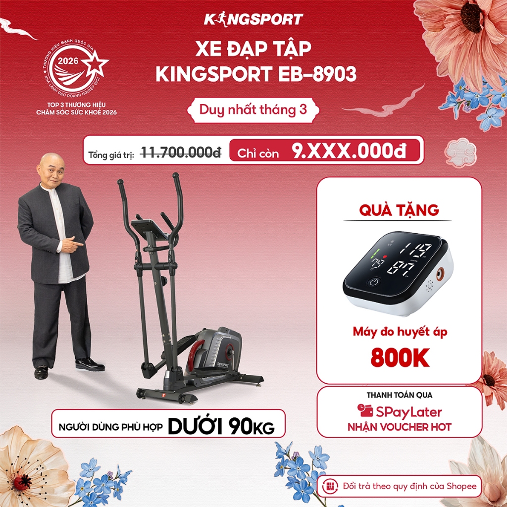 [LIVE - CHỈ GIAO MIỀN BẮC] Xe đạp tập KINGSPORT Elliptical Bike EB-8903 tập luyện toàn thân, đồng hồ