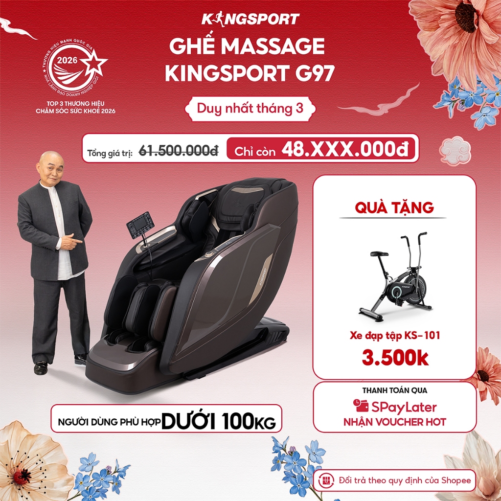 Ghế massage toàn thân cao cấp KINGSPORT DELUXE G97 chế độ massage 3D Ultra, 10 bài massage