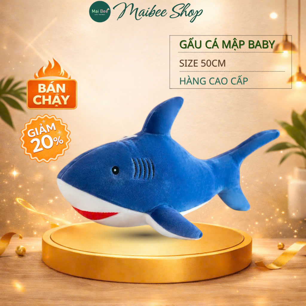 Gấu bông cá mập baby shark, thú nhồi bông mềm mịn cao cấp, quà tặng dễ thương cho bé